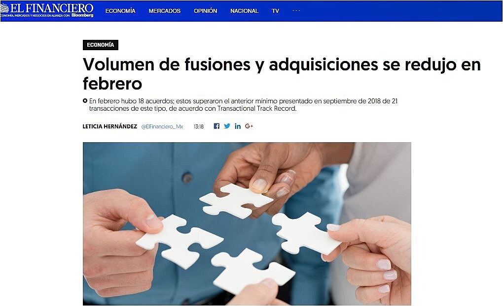 Volumen de fusiones y adquisiciones se redujo en febrero